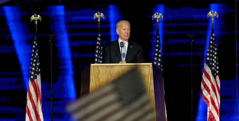 President-elect Joe Biden speaks, Saturday, Nov. 7, 2020, in Wilmington, Del. (AP Photo/Andrew Harnik, Pool)