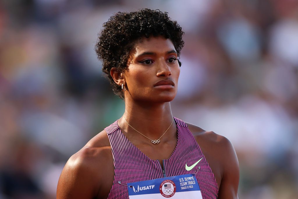 EUGENE, OREGON - JUNE 30: Anna Cockrell looks on ahead of competing in the women's 400 meter hurdles final on Day Ten of the 2024 U.S. Olympic Team Track & Field Trials at Hayward Field on June 30, 2024 in Eugene, Oregon. (Photo by Patrick Smith/Getty Images)
