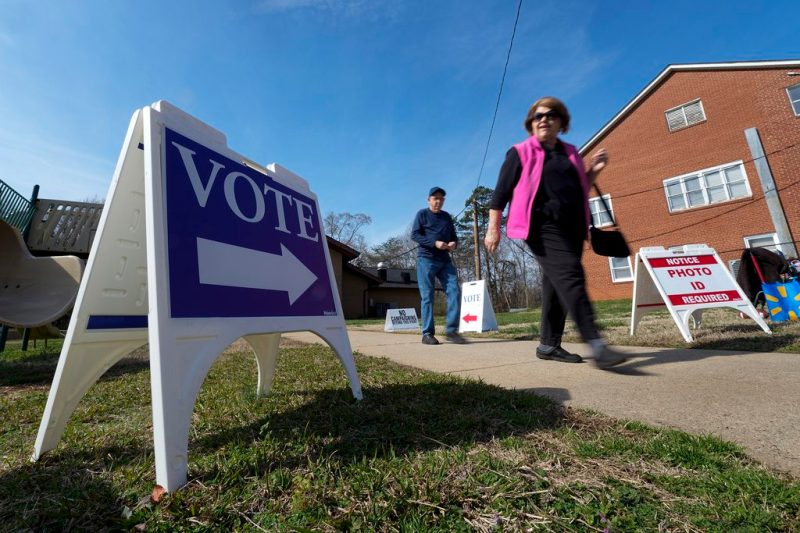 Woman leaving a building after voting