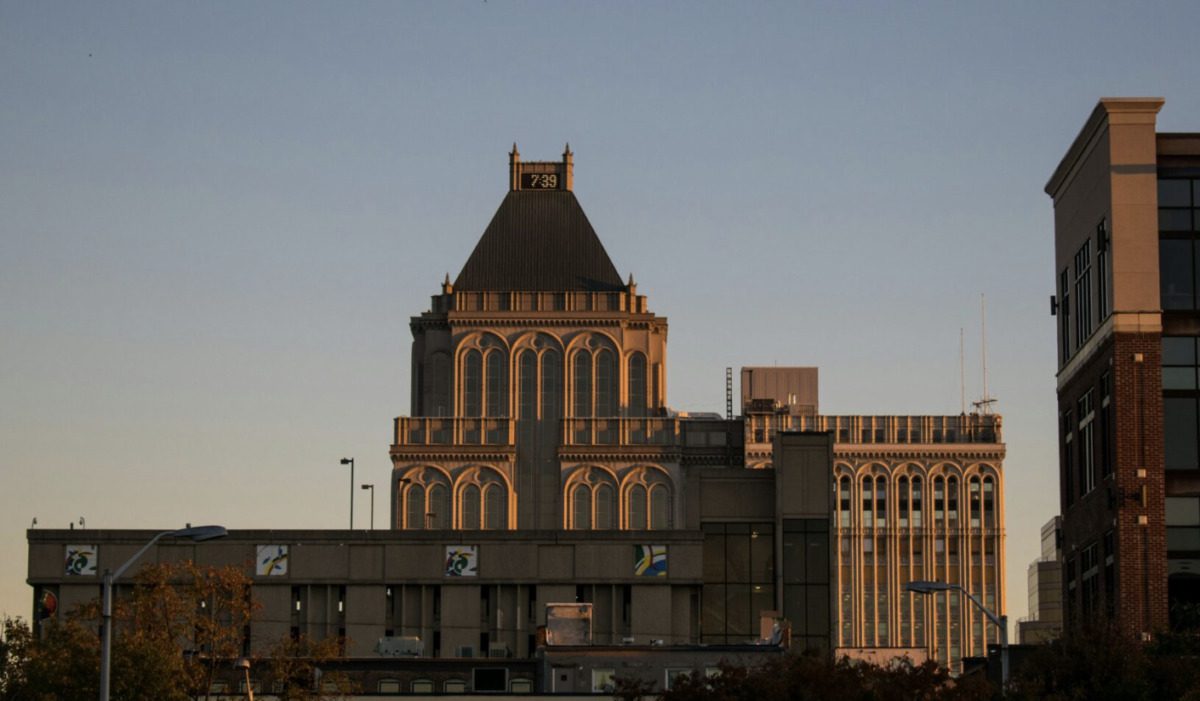 Greensboro skyline at sunrise 