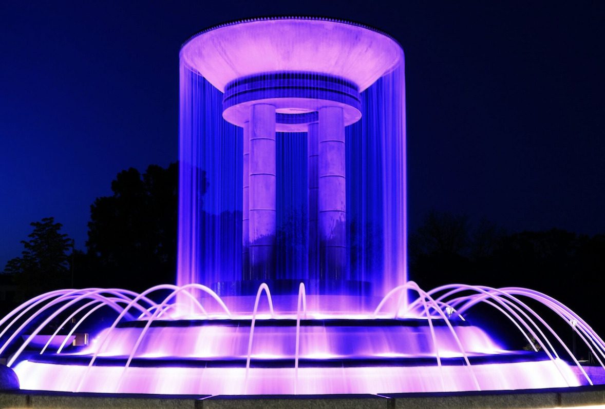 purple water fountain in cary, nc 