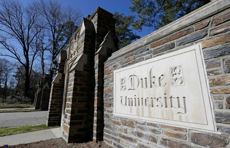 a stone sign reading "duke university"