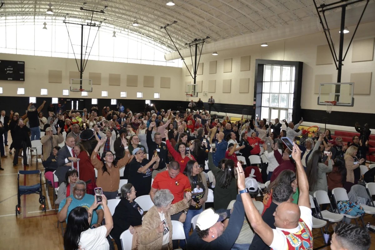 In Pembroke, Lumbee Tribe members celebrate the passage of a bill granting them full federal recognition. (Photo via Lumbee Tribe)