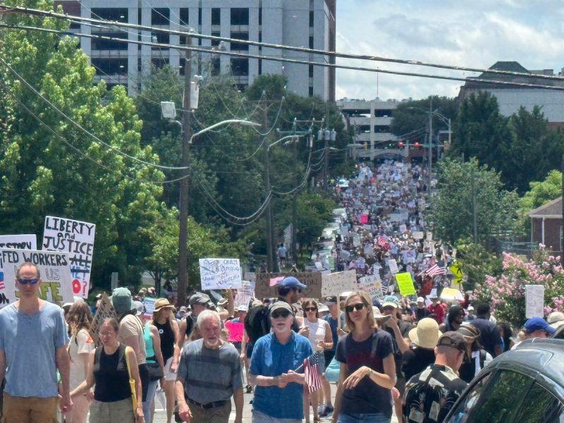 Protesters marching in Durham